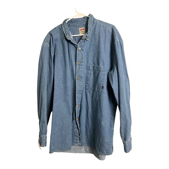 Dickies Distressed Mens Denim Shirt Button Up Casual Grunge Workwear 2XL - Picture 1 of 6